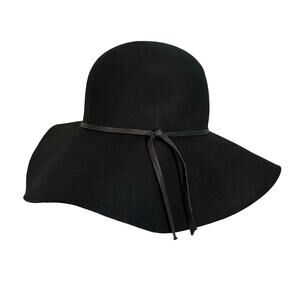 Women's Wide Brim Fedora Floppy Hat Wool Felt Black 22" One Size Travel Fashion